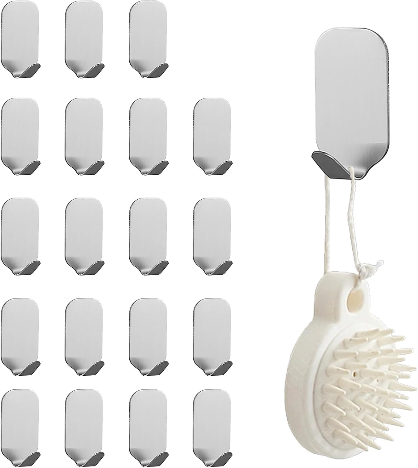 Tianlin 20er-pack Selbstklebende Wandhaken (kein Bohren Erforderlich) - Haushaltshaken & Nägel - Breitkantige Klebehaken - Edelstahl 304 - Für Badezimmer & Küchen