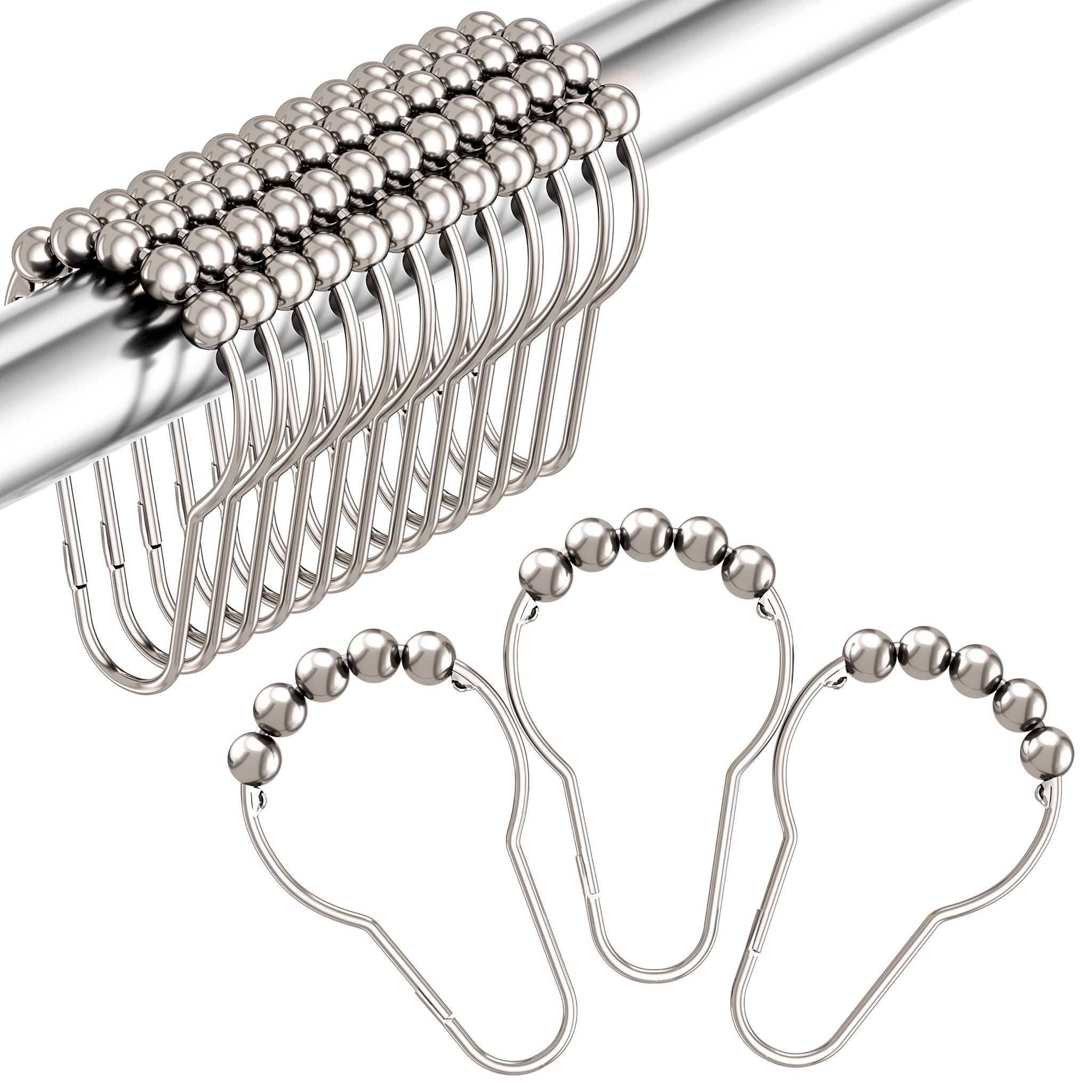 Duschvorhanghaken, Dekorative Duschvorhanghaken Aus Edelstahl Für Duschstangen Im Badezimmer, 12er-set, Poliertes Nickel