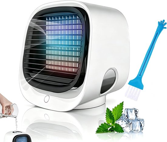 Mini-tragbare Klimaanlage, Leiser 4-in-1-luftkühler Und Luftbefeuchter Mit Nachtlicht Und Usb-anschluss, Weiß.