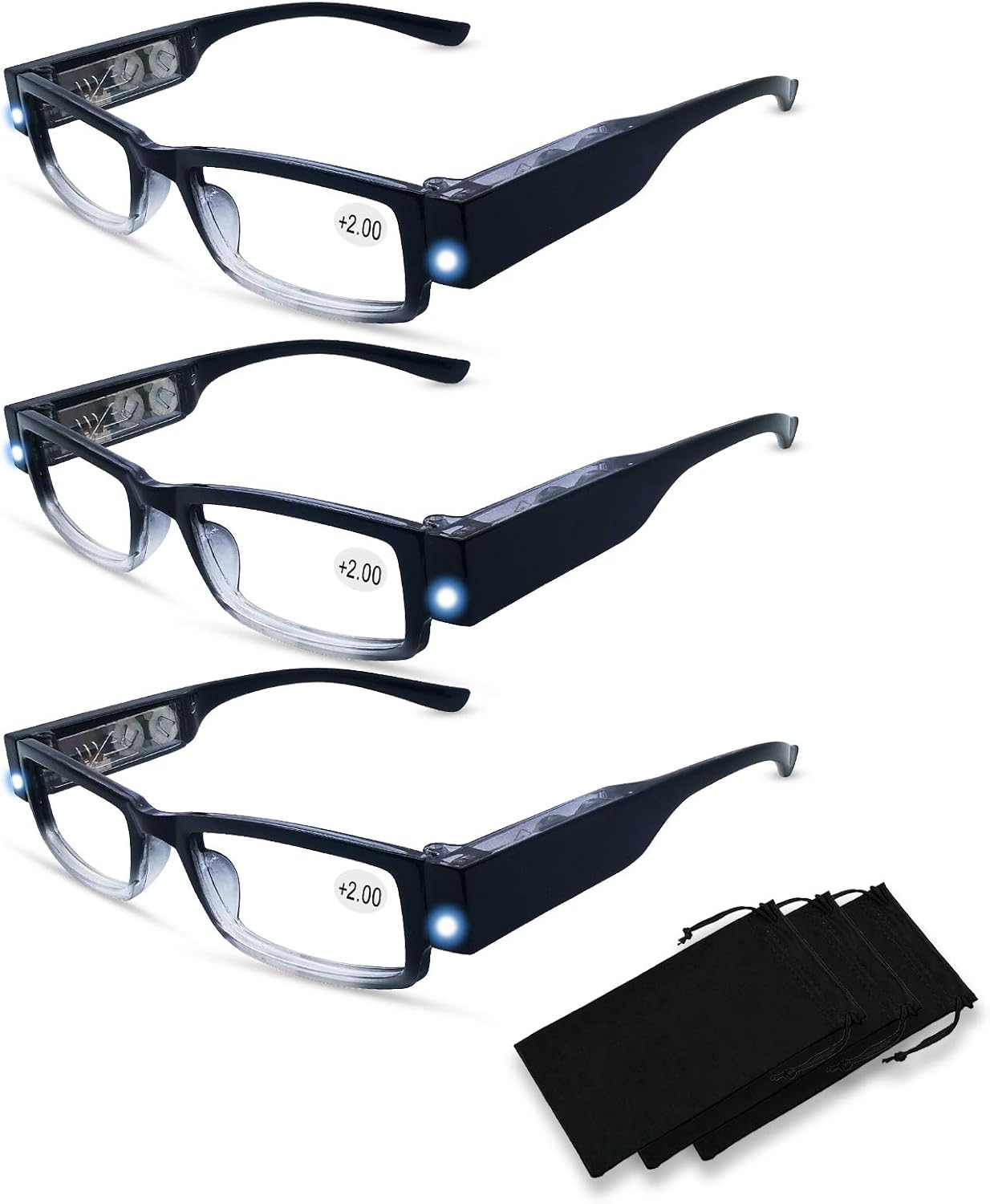 3er-pack Lesebrillen – Integriertes Led-licht & Vergrößerungsglas – Für Damen Und Herren – Klare Sicht Beim Lesen – 350 %