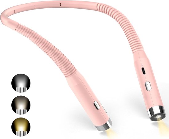 Wiederaufladbare Nackenleselampe, Nachttischlampe, 3 Farben, 3 Helligkeitsstufen, 360° Drehbar, Faltbar, Usb-led-lampe, Ideal Für Reisen, Stricken, Camping, Pink