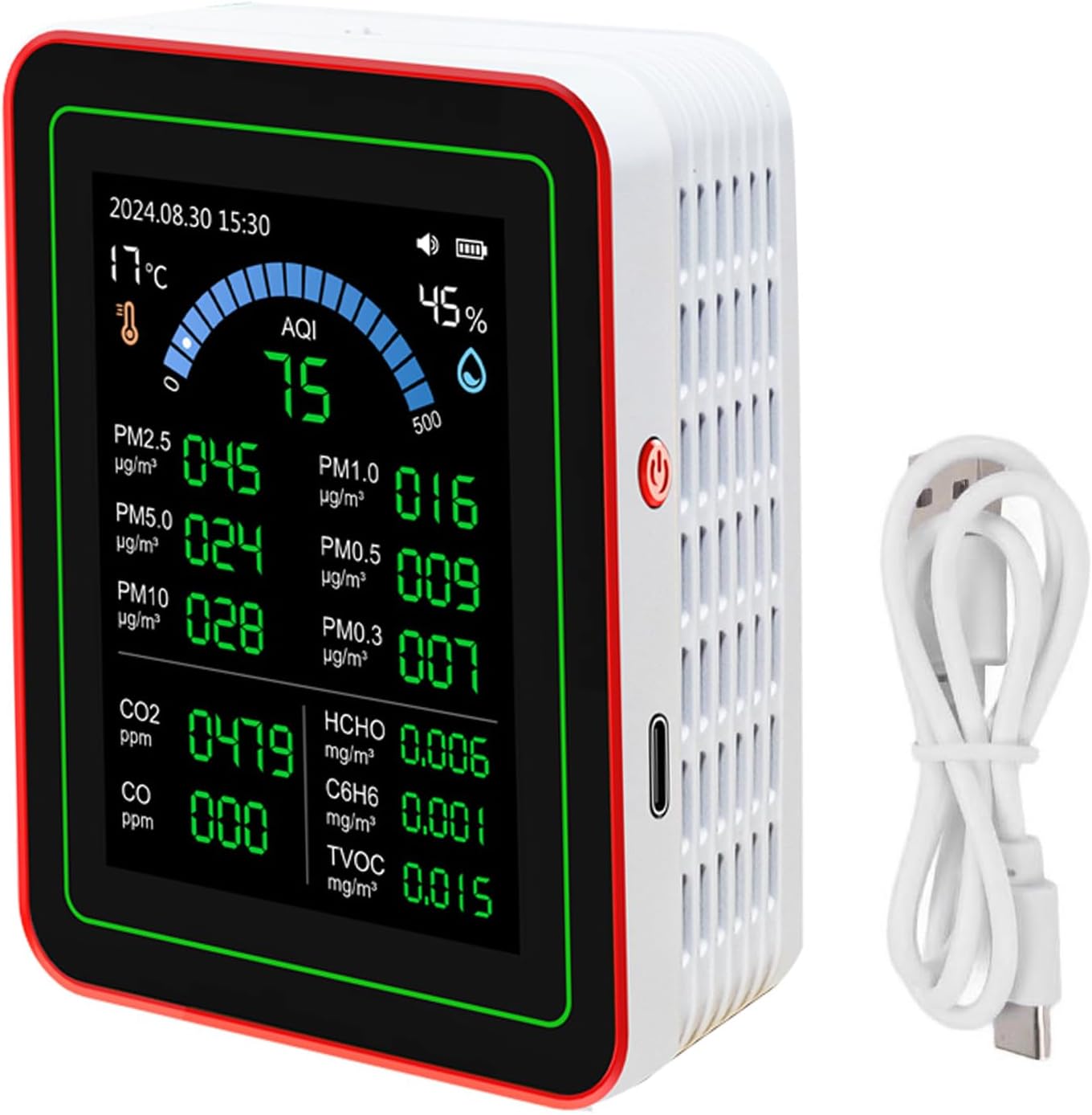 Intelligentes 5-in-1-luftqualitätsmessgerät Für Den Heimgebrauch: Wlan-fähiges Messgerät Zur Messung Der Raumluftqualität, Tvoc-wert Und Temperatur
