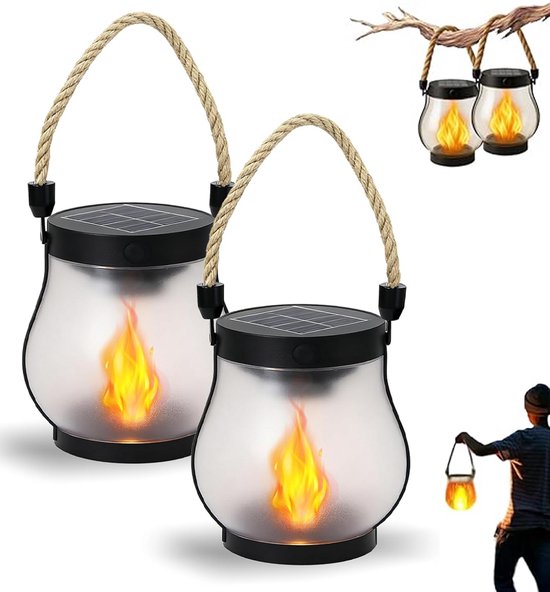 Solar-gartenleuchten – 2er-pack – Flammeneffekt – Gartenlaternen – Außenbeleuchtung – Solar-außenleuchten – Wasserdicht – Mit Kabel