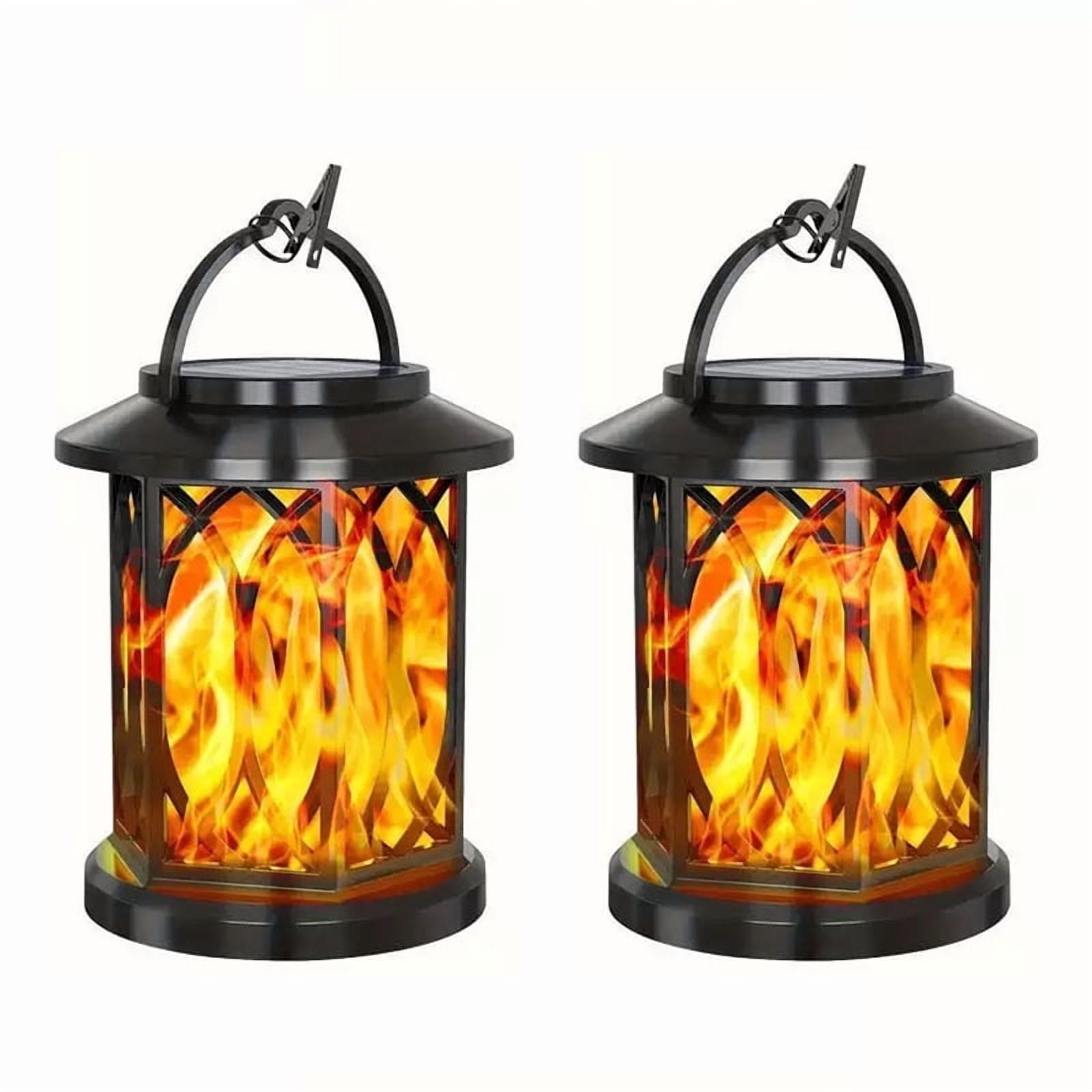 Zweierpack Solarbetriebene Laternen, Wasserdichte Pendelleuchten Mit Blinkender Flamme Für Den Außenbereich, Solarbetriebene Led-leuchten – Für Innenhöfe, Terrassen Und Balkone