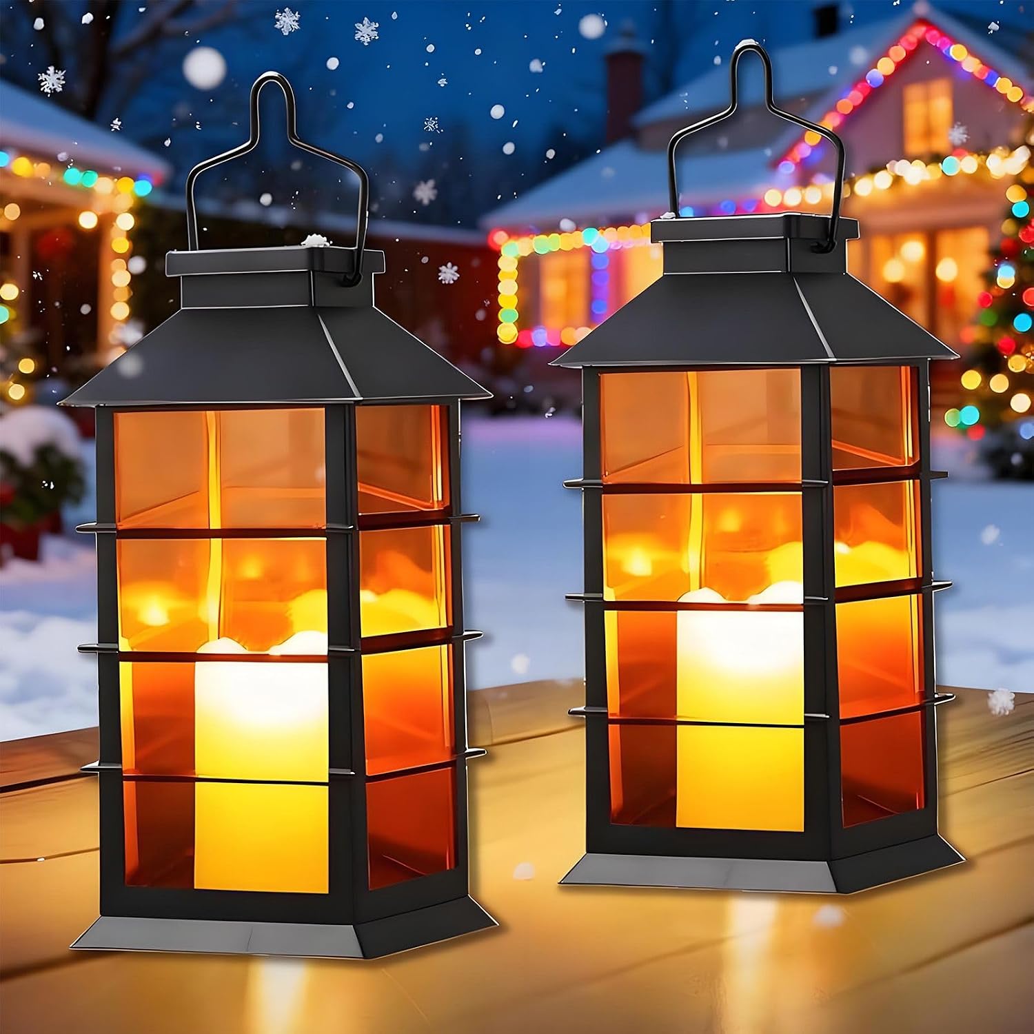 2-teiliges Solar-gartenlaternen-set Mit Blinkenden Led-kerzenlichtern, Ip44 Wasserdichte Pendelleuchten, Dekoration Für Terrasse Und Balkon