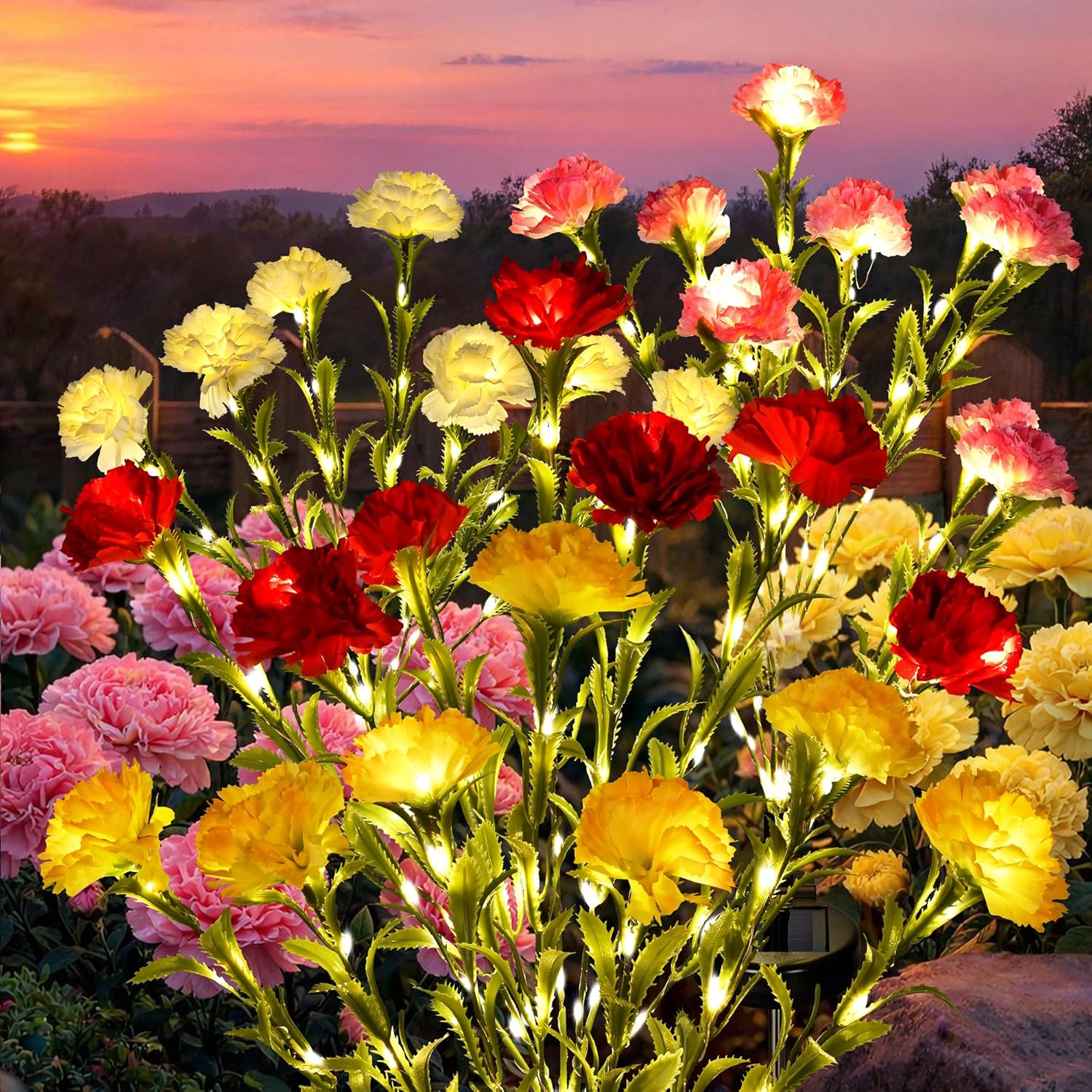 4er-pack Solar-nelkenblumenlichter Für Den Außenbereich, Wasserdichte Gartensteckerlichter (mehrfarbig)