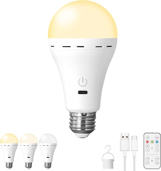 2er-pack Kabellose, Wiederaufladbare Led-lampen (e26/e27) Mit Usb-c-anschluss, Fernbedienung (2200 Mah, 300 Lm), Dimmbar, 3 Farbtemperaturen Und Timer