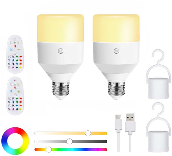 Tragbare Led-leuchte Mit 2 Wiederaufladbaren E26-glühbirnen, Fernbedienung, Dimmbar, 11 Farben, 3 Timer, 2000-mah-akku, Für Den Innen- Und Außenbereich