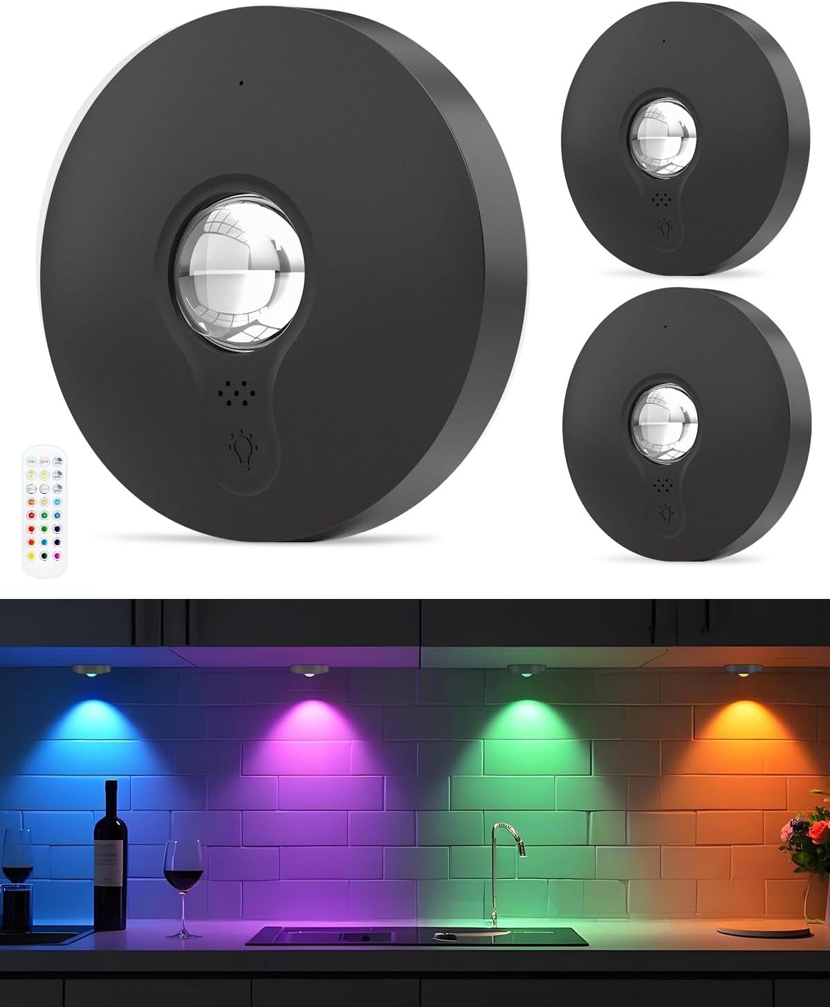 Wiederaufladbare Rgb-led-leuchten Mit Fernbedienung – Küchenunterbauleuchte – Integrierter 1500-mah-akku – Einstellbare Helligkeit – Mit Timer – Schwarz – 3er-pack