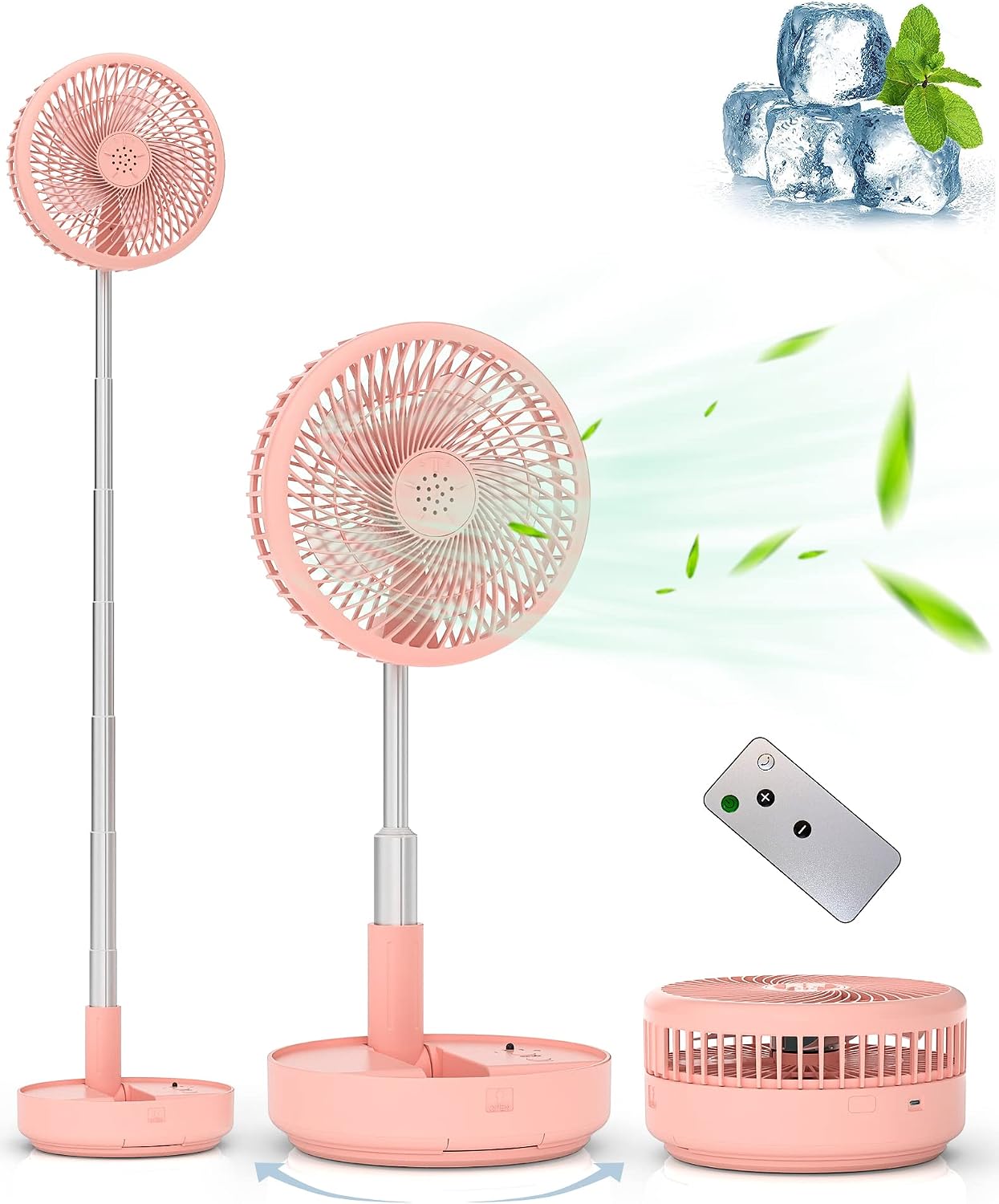 Tragbarer Reiseventilator – Wiederaufladbarer Oszillationsventilator Mit Fernbedienung – 7200-mah-akku – Faltbar Und Teleskopierbar (19,5 Cm) – Schlaffunktion – 7200 M