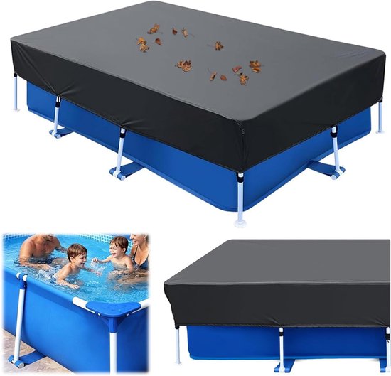Rechteckige Poolabdeckung, 300x205x30 Cm, Faltbare Plane, Wasserdicht, Staubdicht Mit Verstellbaren Seilen.