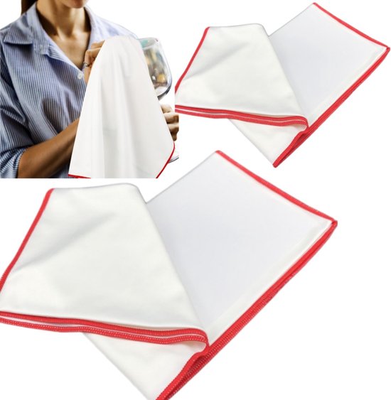 2er-packung 45 X 60 Cm Fusselfreie Mikrofasertücher Zum Polieren Und Reinigen Von Weingläsern (weiß Mit Rotem Rand)