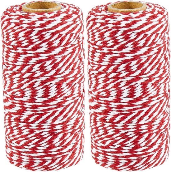 2 Rollen 2 Mm Starkes, 100 Meter Langes, Rot-weiß Gestreiftes Baumwollseil Für Metzger Und Gartenarbeit.