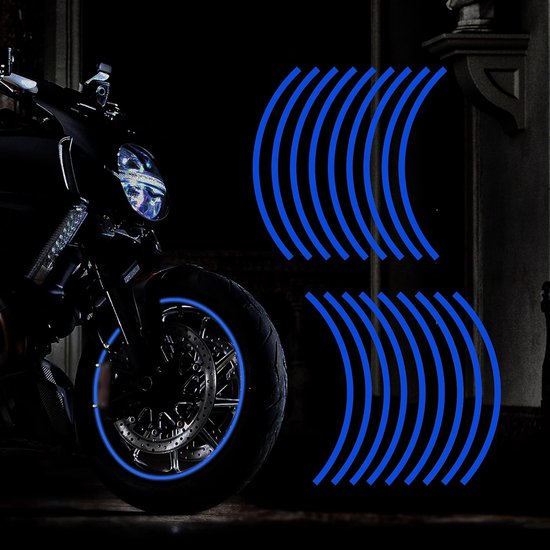 Reflektierende Felgenaufkleber 43,2 Cm – Universell – Für Auto, Motorrad Und Fahrrad – Felgendekoration – Sicherheit Bei Nacht – Blau