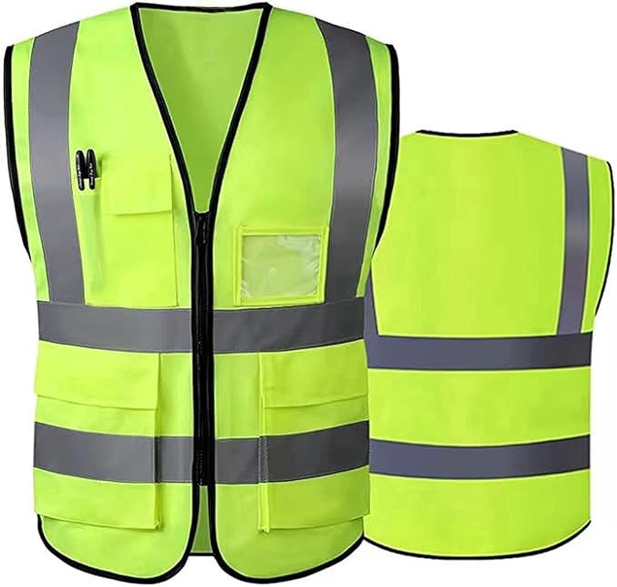 Sicherheitsweste Für Damen Und Herren – Hohe Sichtbarkeit – Fahrradweste Mit Reißverschluss – Reflektierende Weste – Arbeitsweste – Fluoreszierende Gelbe Tasche – Xl