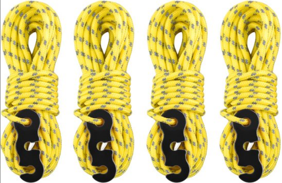 4-teiliges Reflektierendes Zugseil, Campingseil, 3 Mm X 4 M Paracord Mit Seilspanner, Geeignet Für Zelte Und Camping – Gelb
