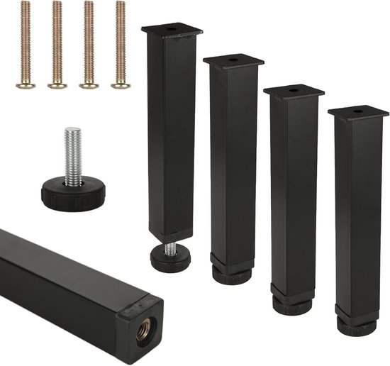 4-teiliges Bettbein-set Mit 20 Cm Hohen, Verstellbaren Metallfüßen, Geeignet Für Betten, Sofas Und Schränke – Schwarz