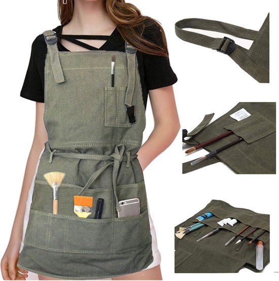 Bronzefarbene Canvas-schürze, 9 Taschen, Verstellbar, Für Töpferarbeiten, Malerei, Basteln, Barkeeper, Schreinerarbeiten Und Gartenarbeit, 95 X 71 Cm