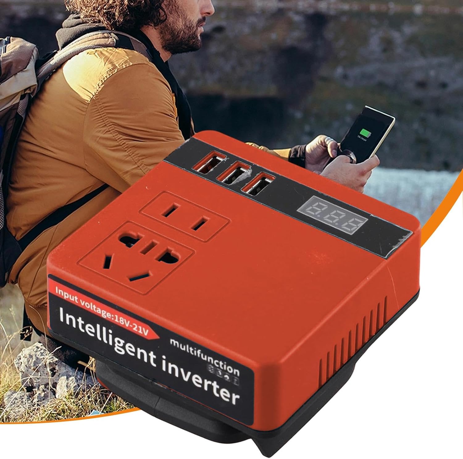 Red Smart Batterie-wechselrichter, Batterie-wechselrichter Outdoor-batterie-konverter Mit Stromanzeige Batteriestecker Für Camping Und Reisen