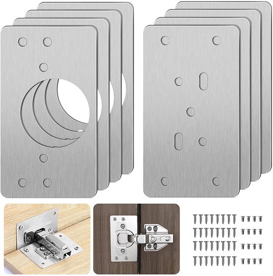 8-teiliges Edelstahl-reparatur- Und Verstärkungsset Für Große Scharnierplatten (90 X 47 Mm) Mit Schrauben Für Schränke.