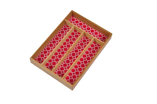 Besteckkasten aus Bambus 35x25x5cm Besteckeinsatz Schubladeneinsatz Besteckbox - rot
