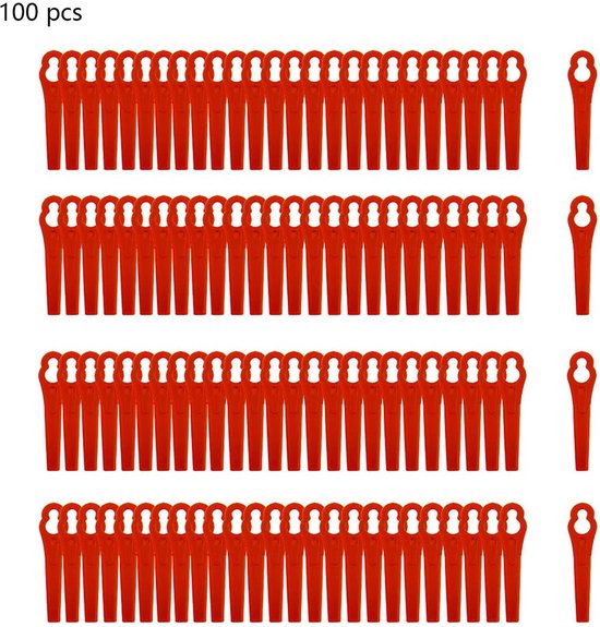 100-teiliges Set Kunststoff-rasenmähermesser, Ersatzmesser – 83 Mm Lang – Für Akku-rasenmäher Und Trimmer – Rot