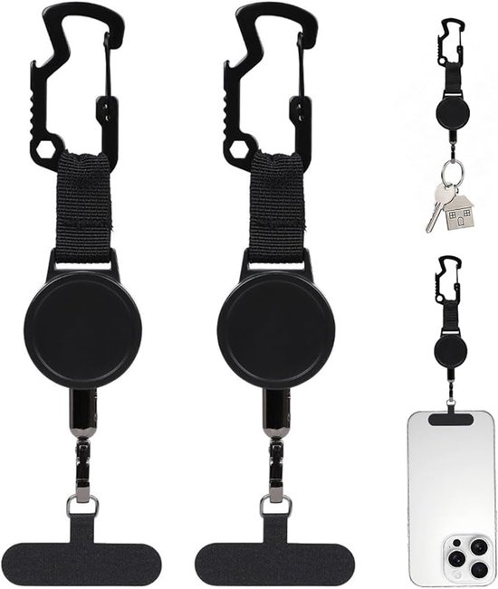 Zweiteilige, Ausziehbare Diebstahlsicherung Für Handys, 20,5 X 6 X 1,4 Cm, 60 Cm – Ideal Zum Wandern, Angeln Und Reisen – Schwarz
