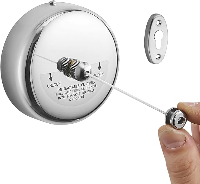 1er-pack, Einziehbare Wäscheleine, Edelstahl 304, 2,8 M Verstellbare Seillänge, Wandmontage, Für Badezimmer Und Waschküchen