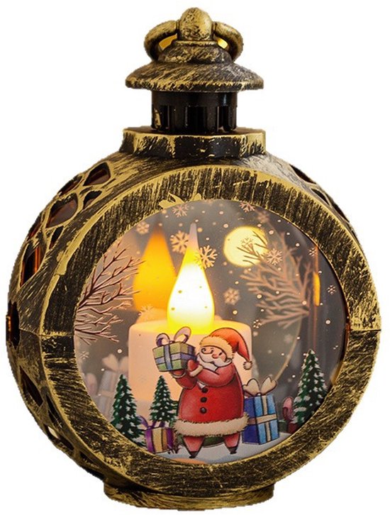 Laterne Mit Verschneiter Weihnachtsdekoration Und Led – Weihnachtsmannlaterne – Led-dekoration – Stimmungsbeleuchtung – Innenbeleuchtung – Vintage-stil