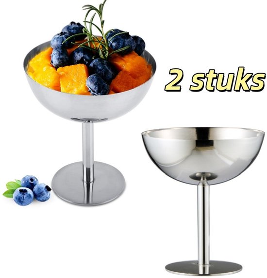 2-teiliges Wiederverwendbares Edelstahl-dessert-/eis-/salatbecher-set, Silber