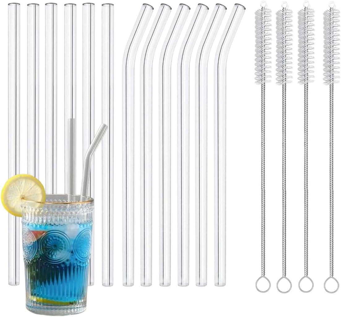 Gerade Und 6 Gebogene Rohre Mit 4 Reinigungsbürsten – 8 X 200 Mm – Transparenter Glasabsauger – Wiederverwendbarer Glasabsauger – Ersatzteil