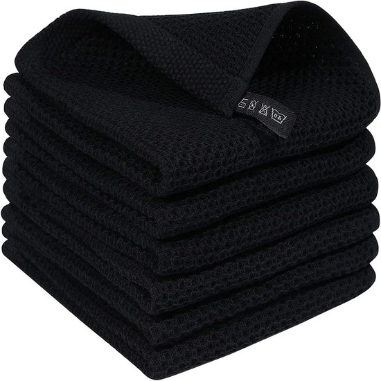 Geschirrtuch-set – 100 % Baumwolle – Küchentücher – Hoch Saugfähig – 6er-pack – Schwarz