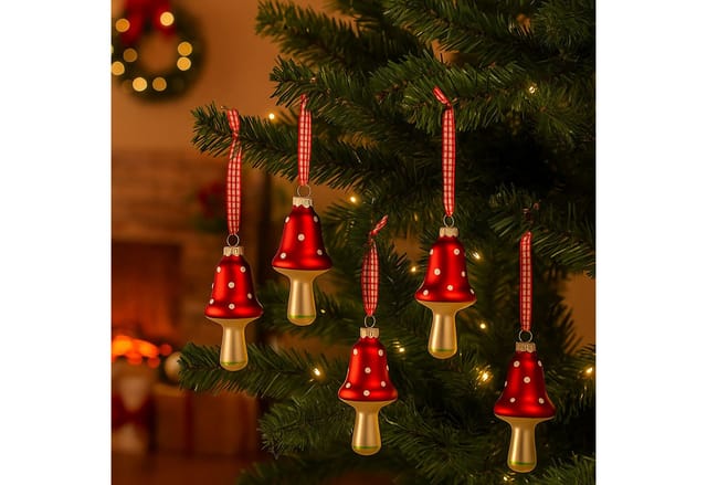 Buri - Glas-Weihnachtsbaumschmuck Pilz 4er-Set Christbaumkugeln Anhänger Weihnachtsdeko