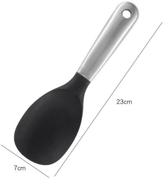 Reislöffel, Gemüselöffel Aus Antihaftbeschichtetem Silikon, Küchenhelfer, Zum Aufhängen – 23 X 7 X 2 Cm – Für Restaurants, Lebensmittelgeschäfte, Catering, Haushalt – Schwarz