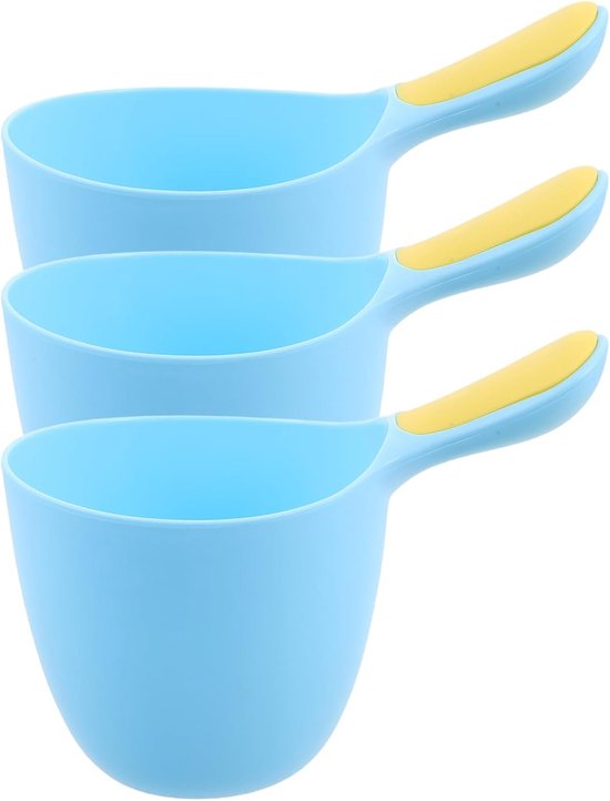 3-teiliger Becher Zum Haarewaschen Von Babys, Shampoo-spülbecher Für Kleinkinder, Wiederverwendbarer Plastiklöffel, Kleiner Messlöffel, Ergonomisch, Blau