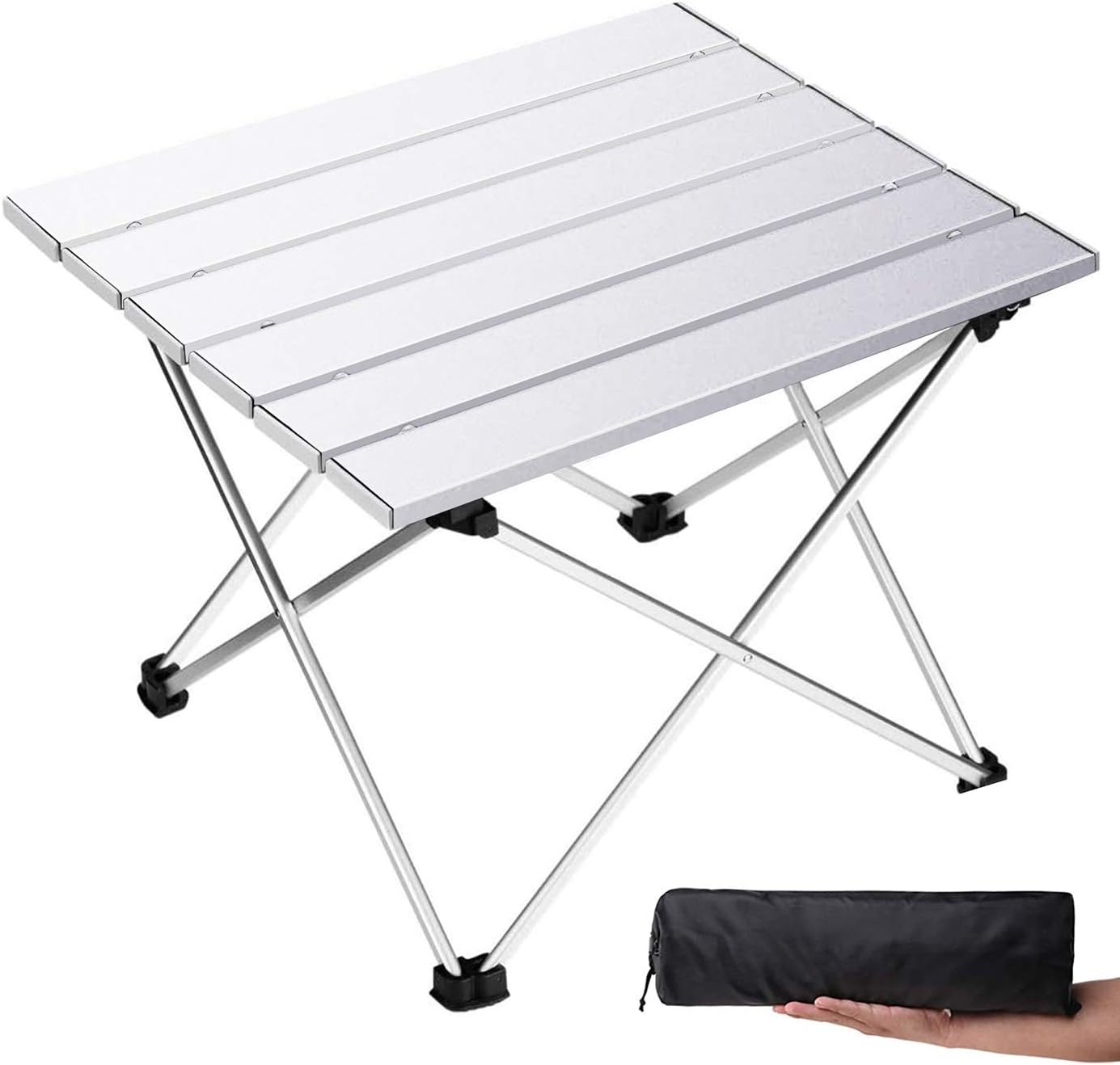 Kleiner, Leichter Outdoor-camping- Und Strandtisch Mit Aluminiumplatte Und Tragetasche (silber)