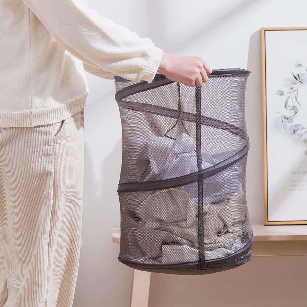 Faltbarer Wäschekorb Aus Netzgewebe Mit Kordelzug Zum Sammeln Und Aufbewahren Von Wäsche – Kleiderorganizer Für Waschküche Und Schlafzimmer