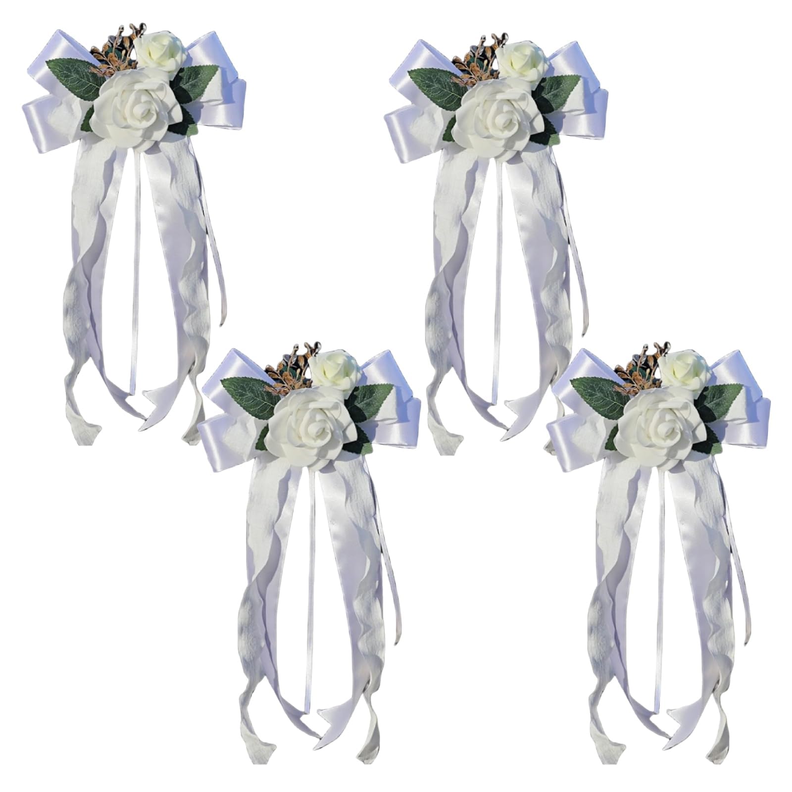 Schleifendekorationen Für Hochzeitsautos, 4 Künstliche Blumen-spiegeldekorationen Mit Schleifen, Dekorationen Für Hochzeitsautos