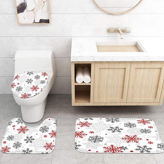Vierteiliges Duschvorhang-set Mit Weihnachtsmotiven Und Badematte