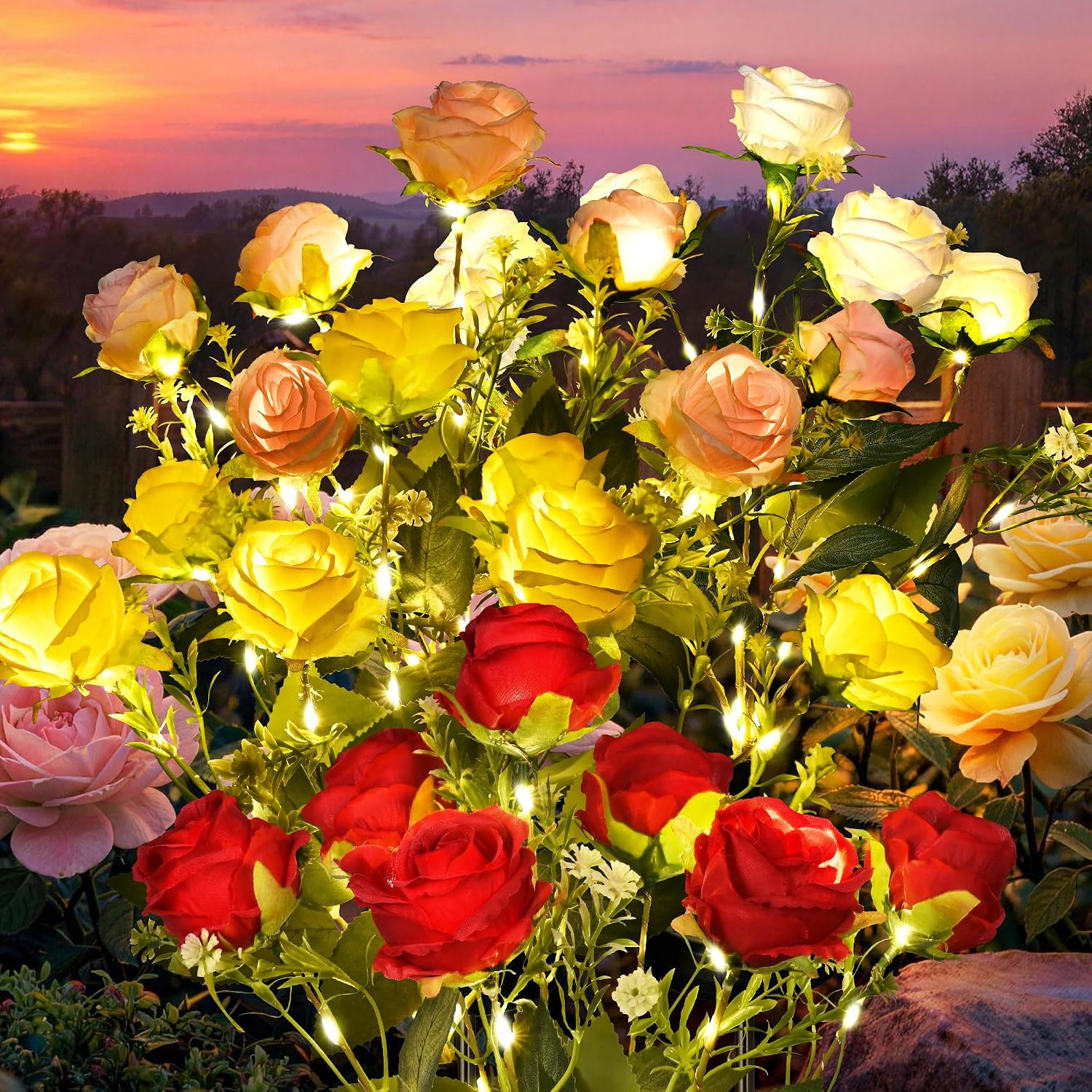 4er-pack Solar-rosenblumenlichter Für Den Außenbereich, Wasserdichte Gartensteckerlichter (mehrfarbig)