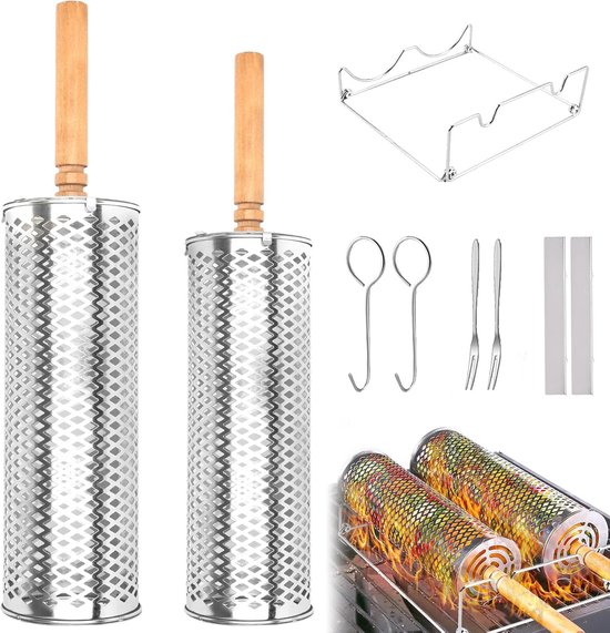 9-teiliges Grillkorb-set – Grillzylinder – Grillbesteck – Grillzubehör – Auch Für Fleisch Und Fisch – Edelstahl – Für Picknicks, Lagerfeuer Und Camping