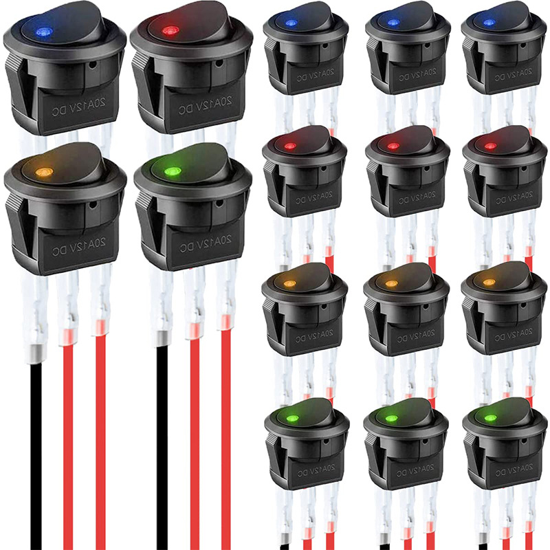 16-teiliger Schalter, Led-wippschalter In Zufälliger Farbe, Kfz-lichtschalter, Dc-wippschalter, Runder, Beleuchteter Schalter Für Autos, Ein-/ausschalter