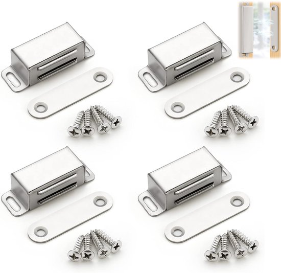 4er-pack Magnetische Türverschlüsse Aus Edelstahl, Robuste Silberne Schrank-, Schubladen- Und Kleiderschrankschlösser