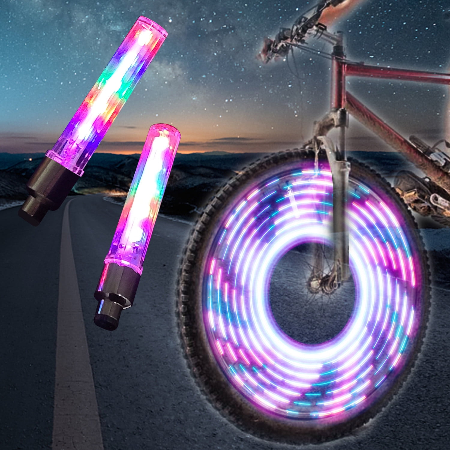 2er-pack Led-fahrradradlichter Mit 7 Blinkmodi – Für Ventil, Felge, Reifen Und Speichen