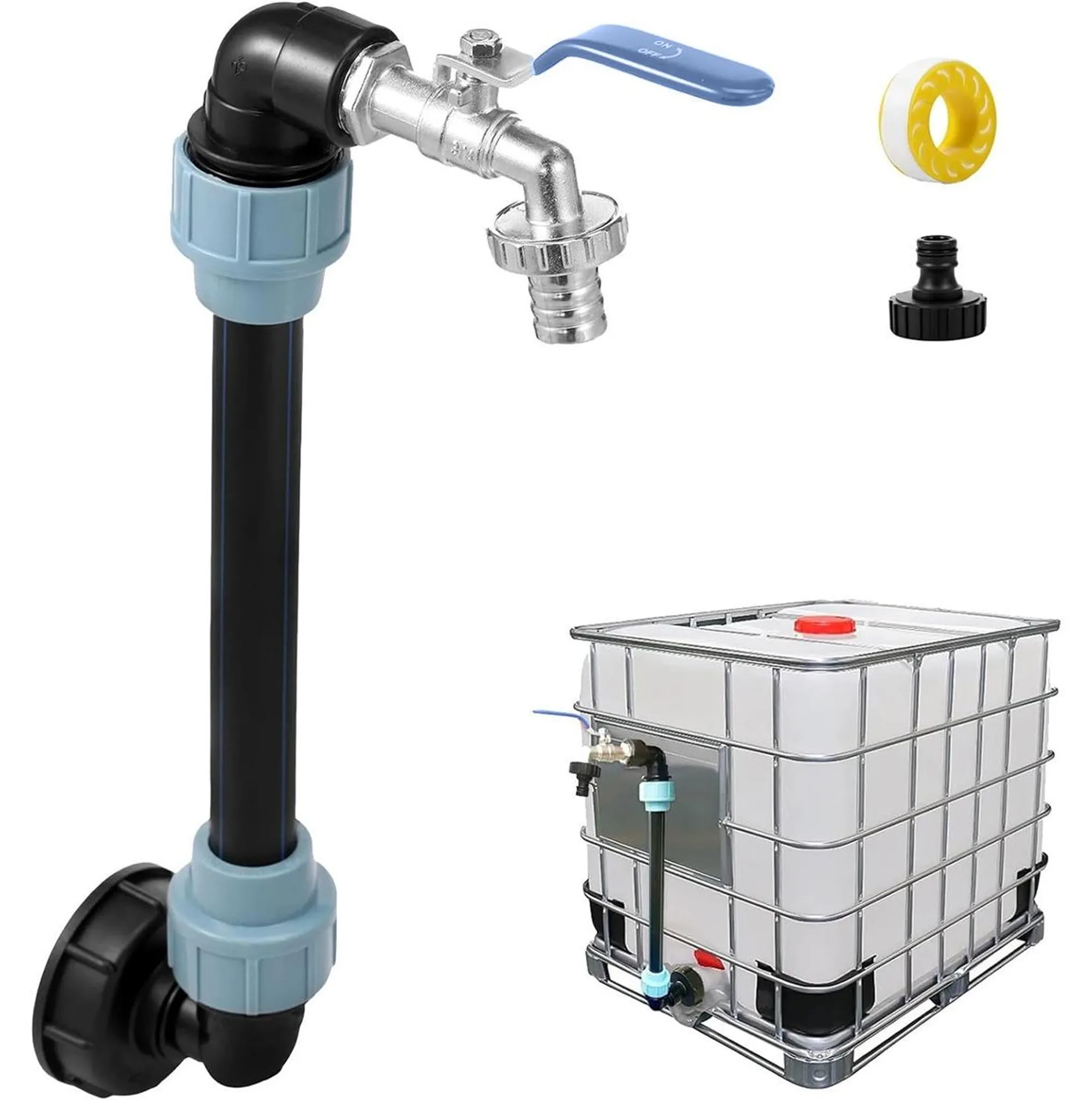 3/4-zoll-schwanenhalshahn Für Ibc-container – Auslaufhahn Aus Aluminiumlegierung Mit Schnellanschluss, Auslaufsicherem Ventil Und Container-schlauchadapter.
