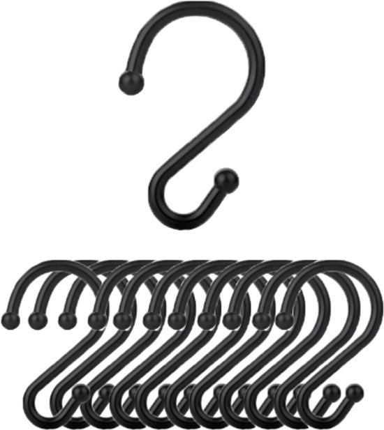 12-teiliges Set – Duschvorhanghaken – Haken – Handtuchhaken – Haken – Schwarz – S-förmig – 28 X 65 Mm – Metall