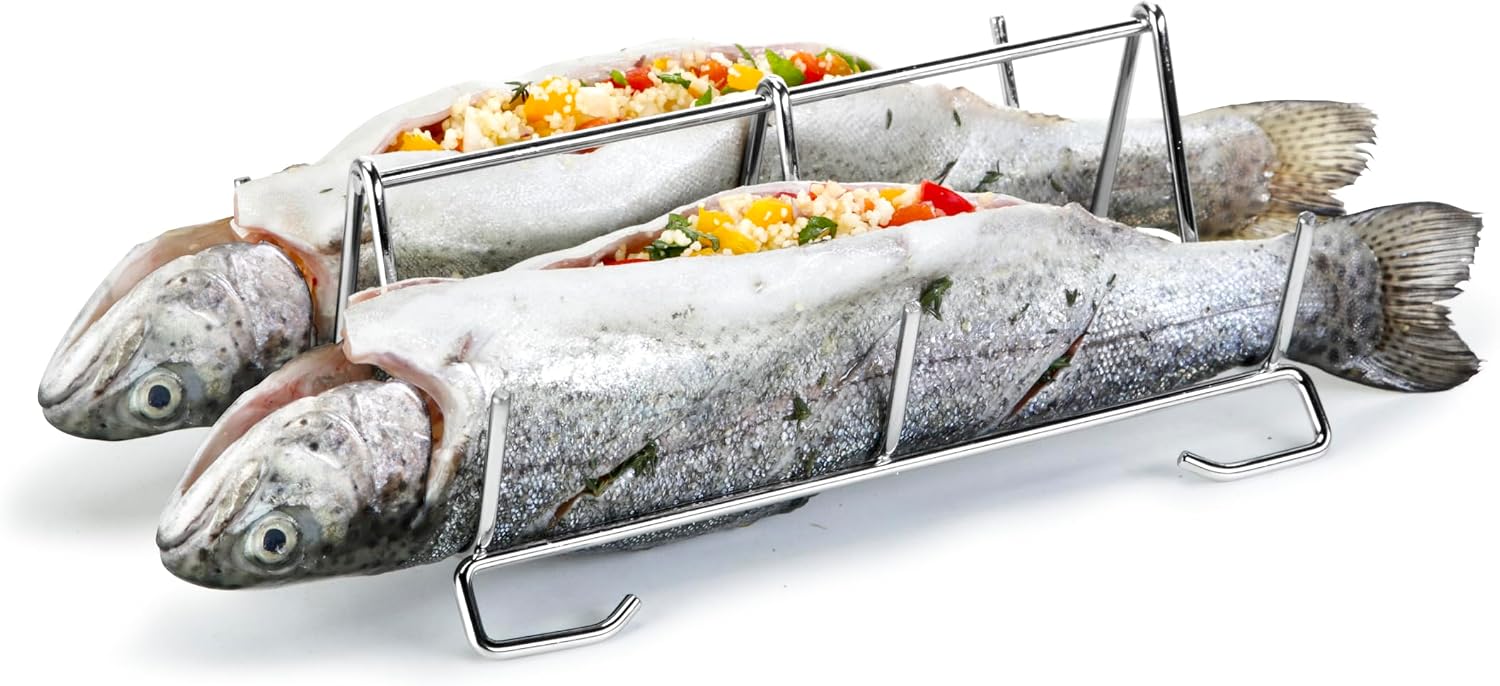 Fischrost Geeignet Für Backofen Und Grill Kein Wenden Nötig Hält Die Fischhaut Intakt Und Verhindert Das Auslaufen Der Marinade Spülmaschinenfest Langlebig
