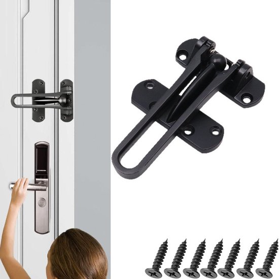 Schwarze, Metallene Sicherheitstürkette Mit Scharnier Und Schrauben