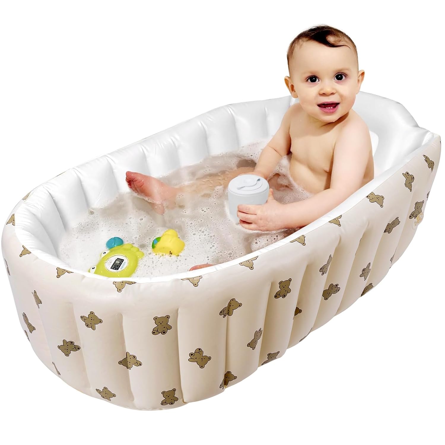 Tragbar – Zum Aufpumpen Und Für Die Babybadewanne Mit Pumpe. Leicht Zusammenklappbare Badewanne. Geeignet Für Reisen, Neugeborene Und Kleinkinder. Integrierte Rückenlehne. Aufblasbar (bärenförmig).