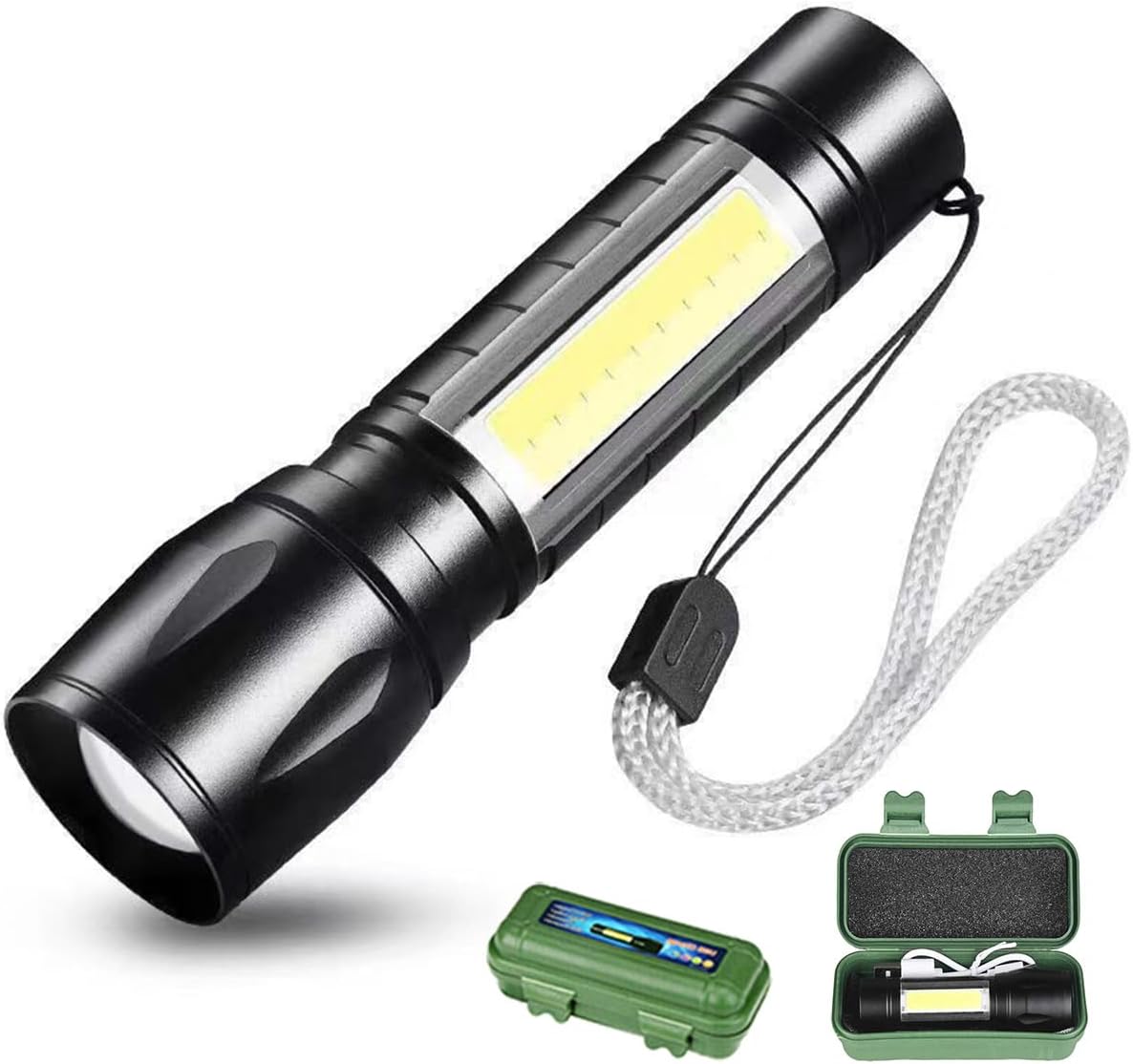 Led-mini-usb-taschenlampe, Wiederaufladbar, Tragbar Und Wasserdicht, Mit Seitlicher Cob-beleuchtung (1 Stück), 3 Modi
